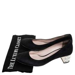 Miu Miu Black Suede Crystal Heel Pumps Size 38