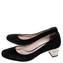 Miu Miu Black Suede Crystal Heel Pumps Size 38