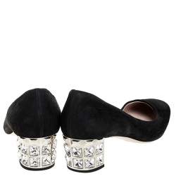 Miu Miu Black Suede Crystal Heel Pumps Size 38