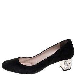 Miu Miu Black Suede Crystal Heel Pumps Size 38