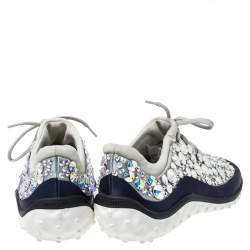 Miu Miu Blue/Grey Embellished Satin and Mesh Astro Sneakers Size 35