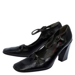 Miu Miu Black Crack Leather Cutout Square Toe Pumps Size 37.5