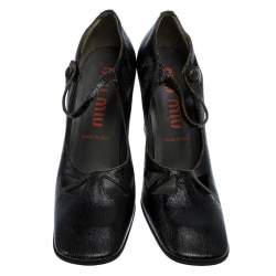 Miu Miu Black Crack Leather Cutout Square Toe Pumps Size 37.5