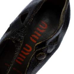 Miu Miu Black Crack Leather Cutout Square Toe Pumps Size 37.5