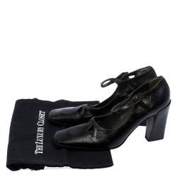 Miu Miu Black Crack Leather Cutout Square Toe Pumps Size 37.5