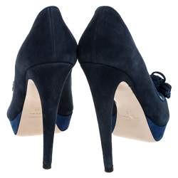 Miu Miu Blue Suede Tassel Detail Peep Toe Platform Pumps Size 39