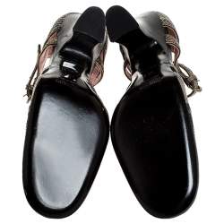 Miu Miu Metallic Grey/Silver Brogue Leather D'Orsay Strap Pumps Size 36.5