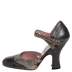 Miu Miu Metallic Grey/Silver Brogue Leather D'Orsay Strap Pumps Size 36.5