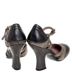 Miu Miu Metallic Grey/Silver Brogue Leather D'Orsay Strap Pumps Size 36.5