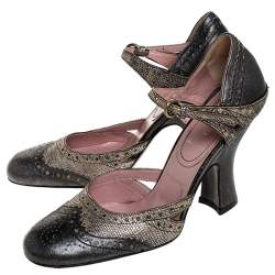 Miu Miu Metallic Grey/Silver Brogue Leather D'Orsay Strap Pumps Size 36.5
