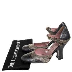Miu Miu Metallic Grey/Silver Brogue Leather D'Orsay Strap Pumps Size 36.5