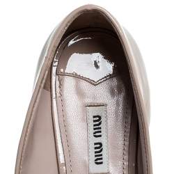 Pre Owned Miu Miu Beige Patent Leather Bow Jeweled Heel Flats Size 37.5