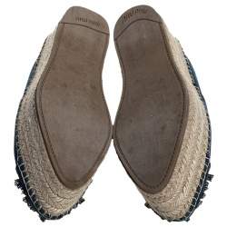 Miu Miu Blue Crystal Embellished Denim Platform Espadrilles Size 37.5