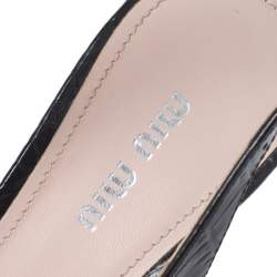 Miu Miu Black Croc Embossed Leather Bow Pointed Toe Slingback Sandals Size 37.5