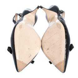 Miu Miu Black Croc Embossed Leather Bow Pointed Toe Slingback Sandals Size 37.5