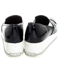 Miu Miu Black Patent Leather Metal Cap Toe Platform Slip On Sneakers Size 39
