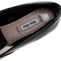 Miu Miu Black Patent Leather Metal Cap Toe Platform Slip On Sneakers Size 39