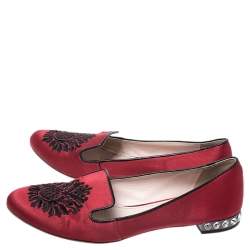 Miu Miu Red Satin Embroidered Crystal Studded Smoking Slippers Size 38.5
