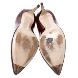 Pre Owned Miu Miu Burgundy Patent Leather Pointed Toe Pumps Size 38