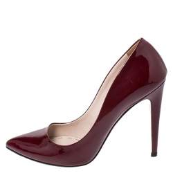 Pre Owned Miu Miu Burgundy Patent Leather Pointed Toe Pumps Size 38
