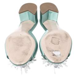 Pre Owned Miu Miu Pista Green Satin Crystal Embellished Slide Mules Size 38
