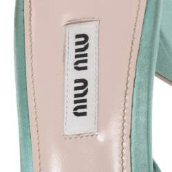 Pre Owned Miu Miu Pista Green Satin Crystal Embellished Slide Mules Size 38