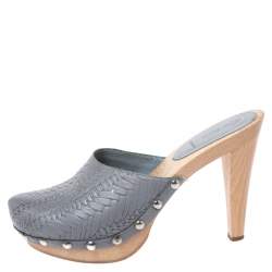 Miu Miu Grey Leather Studded Platform Clogs Size 40