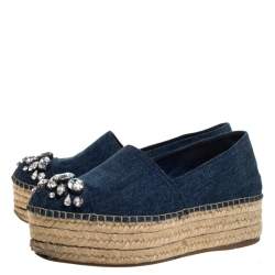 مملوكة مسبقًا حذاء فلات إسبادريلز ميو ميو زخرفة كريستال قماش دنيم أزرق مقاس 36.5