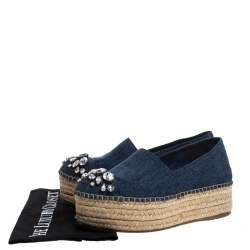 مملوكة مسبقًا حذاء فلات إسبادريلز ميو ميو زخرفة كريستال قماش دنيم أزرق مقاس 36.5