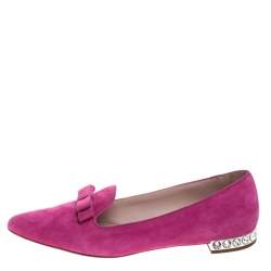 Pre Owned Miu Miu Pink Suede Leather Embellished Smoking Slipper Size 39.5