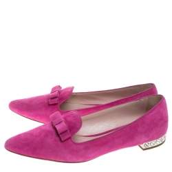 Pre Owned Miu Miu Pink Suede Leather Embellished Smoking Slipper Size 39.5