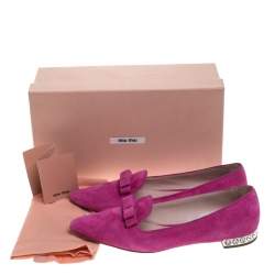 Pre Owned Miu Miu Pink Suede Leather Embellished Smoking Slipper Size 39.5