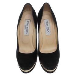 Pre Owned Jimmy Choo Black Suede Cosmic Platform Pumps Size 36