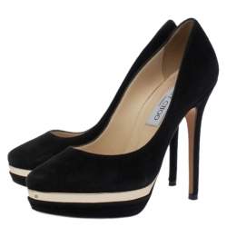 Pre Owned Jimmy Choo Black Suede Cosmic Platform Pumps Size 36