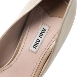 Pre Owned Miu Miu Beige Satin Jewel Embellished Peep Toe Platform Pumps Size 38