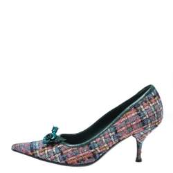 مملوكة مسبقًا Miu Miu Multicolor Floral Embellished Tweed Pointed Toe Pumps Size 38.5