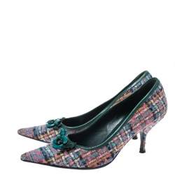 مملوكة مسبقًا Miu Miu Multicolor Floral Embellished Tweed Pointed Toe Pumps Size 38.5