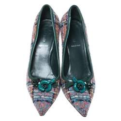 مملوكة مسبقًا Miu Miu Multicolor Floral Embellished Tweed Pointed Toe Pumps Size 38.5
