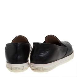 Pre Owned Miu Miu Black Leather Metal Cap Toe Sneakers Size 38.5