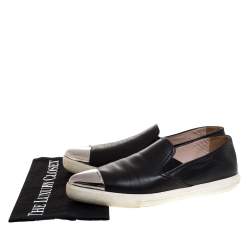Pre Owned Miu Miu Black Leather Metal Cap Toe Sneakers Size 38.5