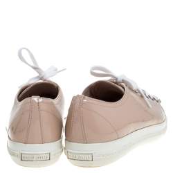 Pre Owned Miu Miu Beige Patent Leather Crystal Embellished Cap Toe Lace Up Sneakers Size 39.5