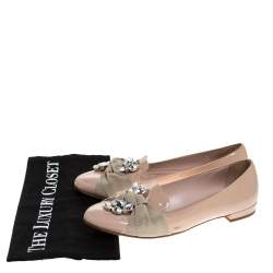 مملوكة مسبقًا Miu Miu Beige Patent Leather Crystal Embellished Ballet Flats Size 36.5