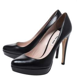 Miu Miu Black Leather Platform Pumps Size 38