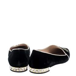 Pre Owned حذاء فلات ميو ميو مقدمة مدببة زخرفة كريستال قطيفة مطرز أسود مقاس 36