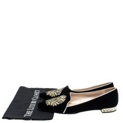 Pre Owned حذاء فلات ميو ميو مقدمة مدببة زخرفة كريستال قطيفة مطرز أسود مقاس 36