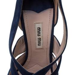 Miu Miu Blue Suede Leather Strappy Platform Sandals Size 36.5