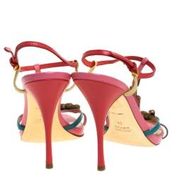 Miu Miu Multicolor Gems Embellished Leather T- Strap Sandals Size 39