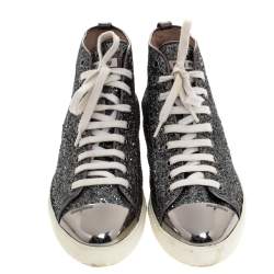 Pre Owned Miu Miu Metallic Silver Glitter And Metal Cap Toe Low Top Sneakers Size 41