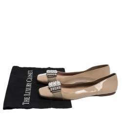 Miu Miu Beige Crystal Embellished Patent Leather Square Toe Ballet Flats Size 38