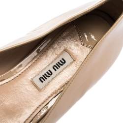 Miu Miu Beige Crystal Embellished Patent Leather Square Toe Ballet Flats Size 38